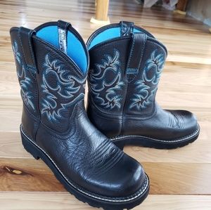 Ariat Leather Black Boots Size 8.5B Fat Baby Wider Toe Bed Comfort Padding New